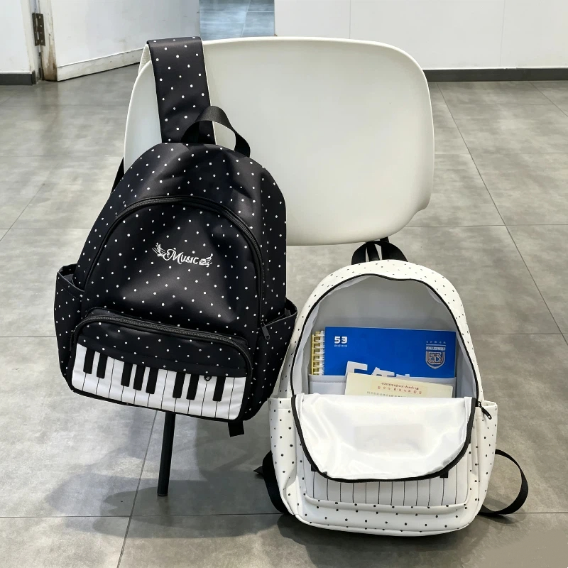 Black White Piano Note Wave Po - Hiking Backpack Waterproof 评论和价格